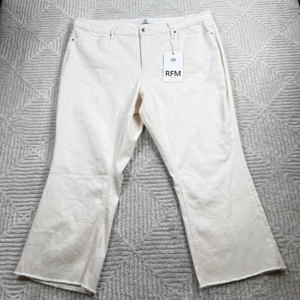 RFM Mia Bootcut Jeans Women's 22 Cream Raw Hem Cropped High Rise NWT Capsule